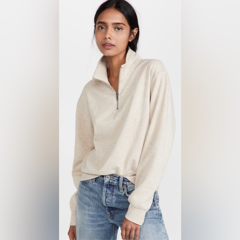 Z Supply Women's Half Zip Sweatshirt XS (Heather Latte)